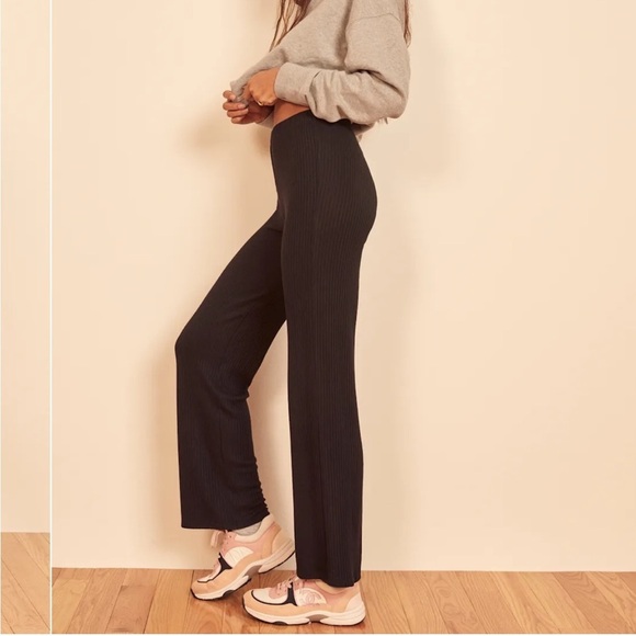 Reformation Pants - Reformation Whitney Pant Black Elastic Waist Straight-Leg Pants